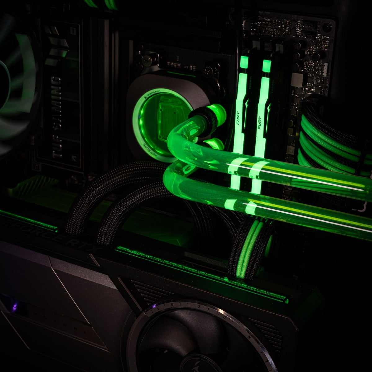 Hardline water cooling loop inside a Utopia Renegade custom PC