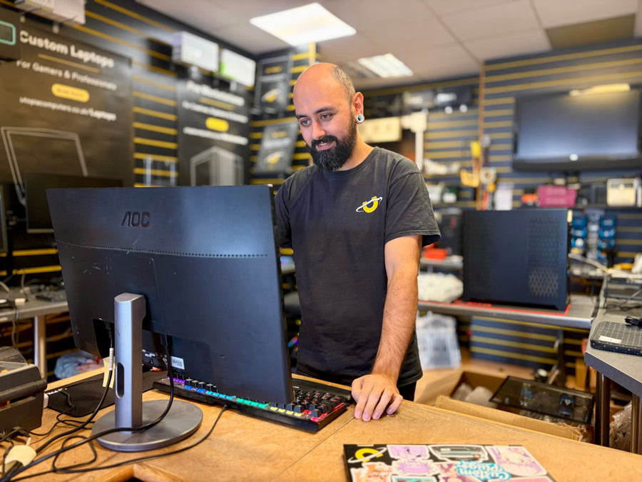 Utopia Computers technician booking in a PC repair at our Kilmarnock workshop.