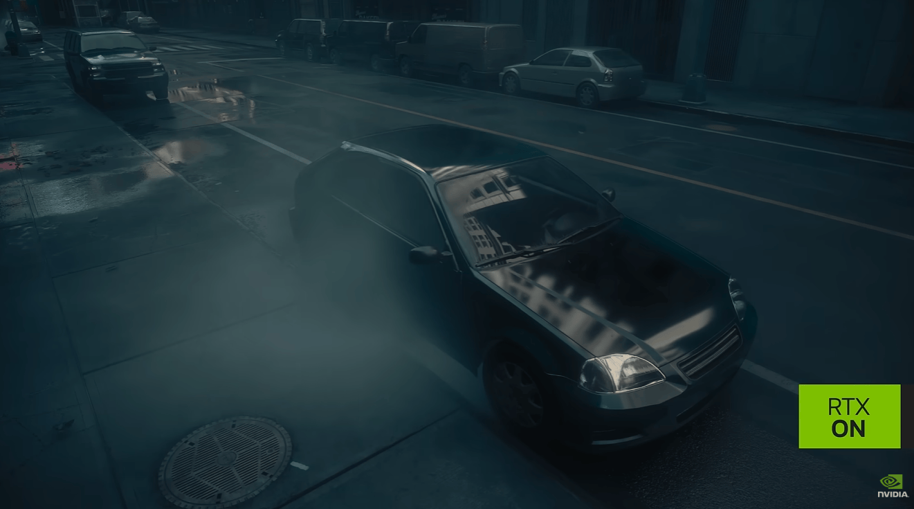 The same scene rendered with RTX on