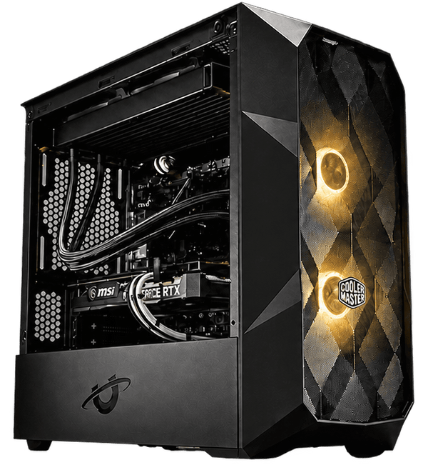 Utopia gaming PC with Cooler Master case, GeForce RTX graphics and blue and red RGB lighting