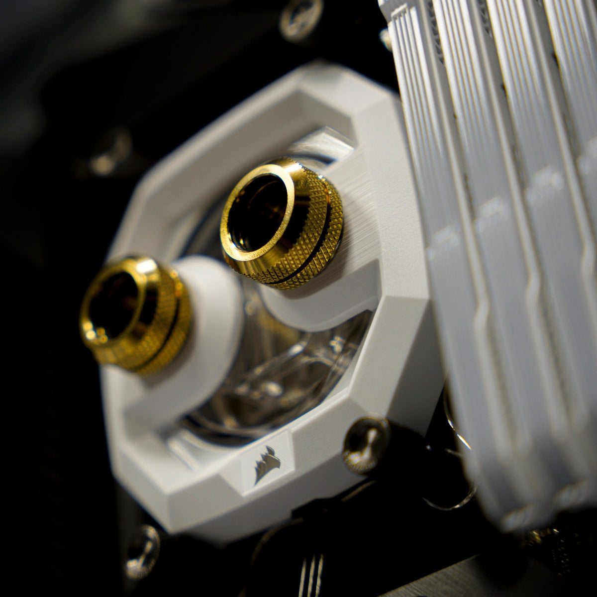 Custom water cooled CPU block with hardline tubing inside a Utopia Renegade PC